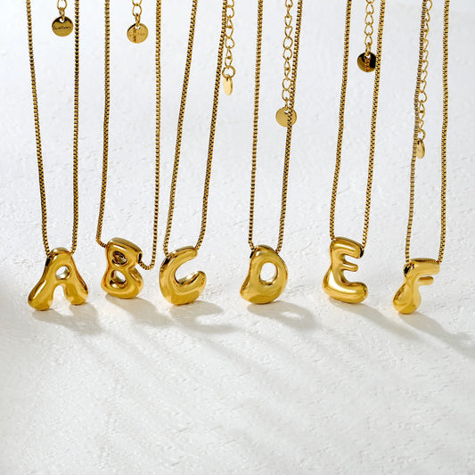 ✨ Wholesale PVD 18k gold A-Z 26 Q-version Letters Alphabet Pendant Necklace | Gold plated Stainless Steel Initial Jewelry