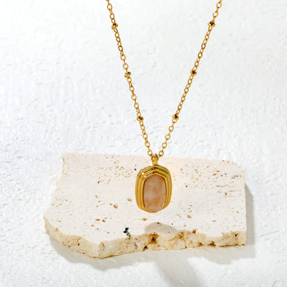 ✨ Wholesale 12.6x19mm Pink Resin Hexagon Pendant Necklace | Gold Plated Stainless Steel 40+5cm Chain