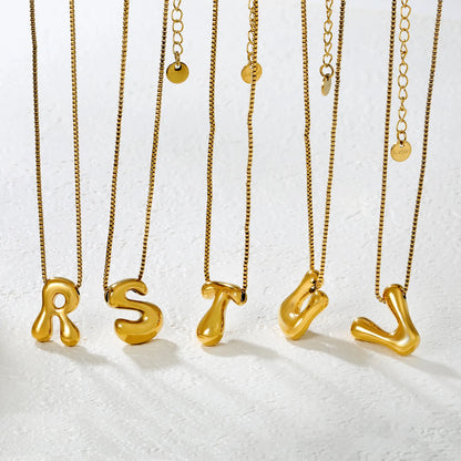 ✨ Wholesale PVD 18k gold A-Z 26 Q-version Letters Alphabet Pendant Necklace | Gold plated Stainless Steel Initial Jewelry
