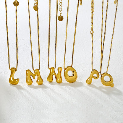 ✨ Wholesale PVD 18k gold A-Z 26 Q-version Letters Alphabet Pendant Necklace | Gold plated Stainless Steel Initial Jewelry