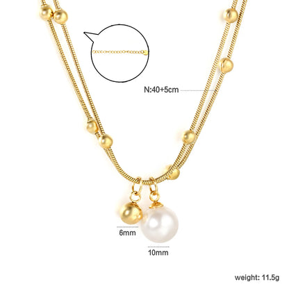 ✨ Wholesale 18k gold plated Pearl & Gold Bead Double Pendant Necklace | 10mm Pearl 6mm Bead 45cm