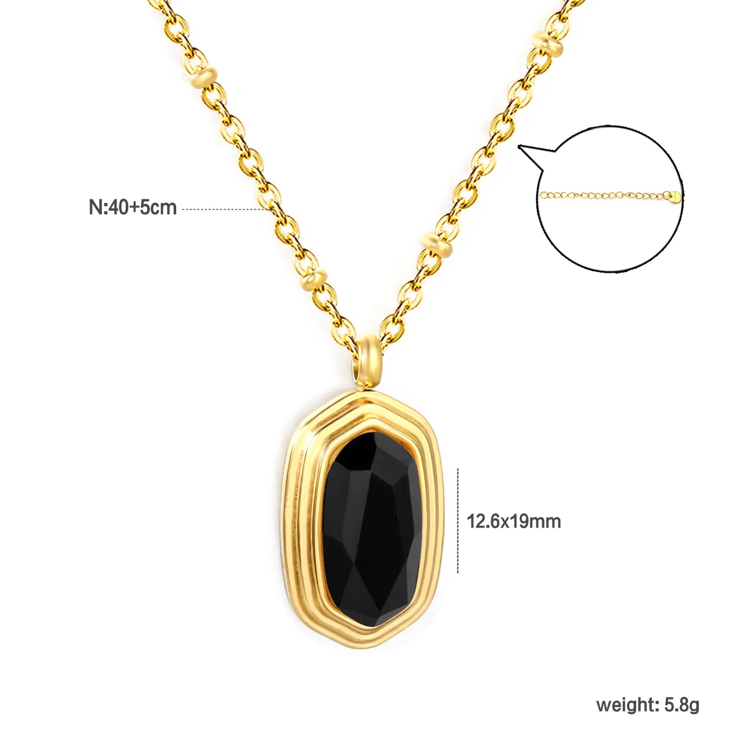 ✨ Wholesale 18k gold plated 12.6x19mm Black Zircon Hexagon Pendant Necklace | Gold Stainless Steel Chain 40+5cm