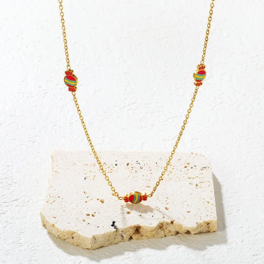 ✨🍬 Wholesale Candy Necklace for Women & Teens | 3 Piece Colorful Candy Charm Set | Gold Plated Stainless Steel Chain 40+5cm | Playful Jewelry Bulk