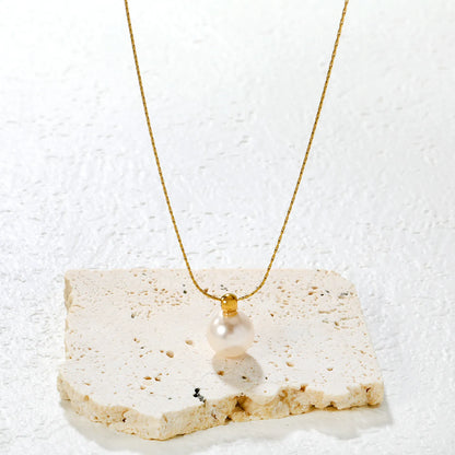 ✨ Wholesale 18k gold plated 10mm Pearl Pendant Necklace | Gold Stainless Steel Chain 42+5cm Classic Jewelry Bulk