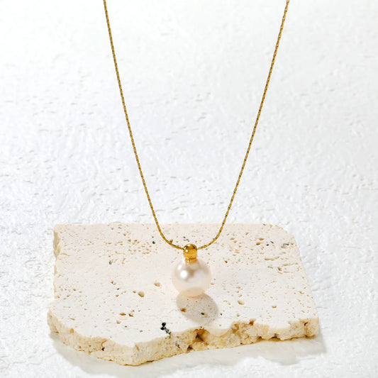 ✨ Wholesale 18k gold plated 10mm Pearl Pendant Necklace | Gold Stainless Steel Chain 42+5cm Classic Jewelry Bulk