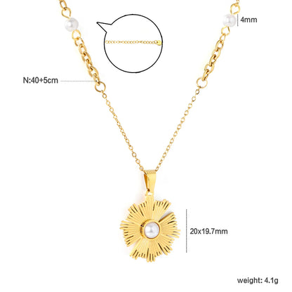 ✨ Wholesale 20x19.7mm Sunflower Pearl Pendant Necklace | Gold Plated 4mm Pearl Chain 40+5cm