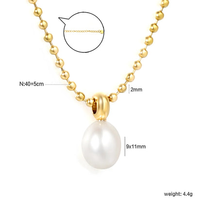 ✨ Wholesale PVD 18k gold 9x11mm Pearl Pendant Necklace | 2mm Gold Bead Chain 40+5cm Elegant Jewelry Bulk