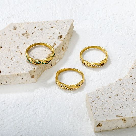 ✨ Wholesale 3.5mm Gold Twist Ring w/Diamonds | Emerald/Pearl