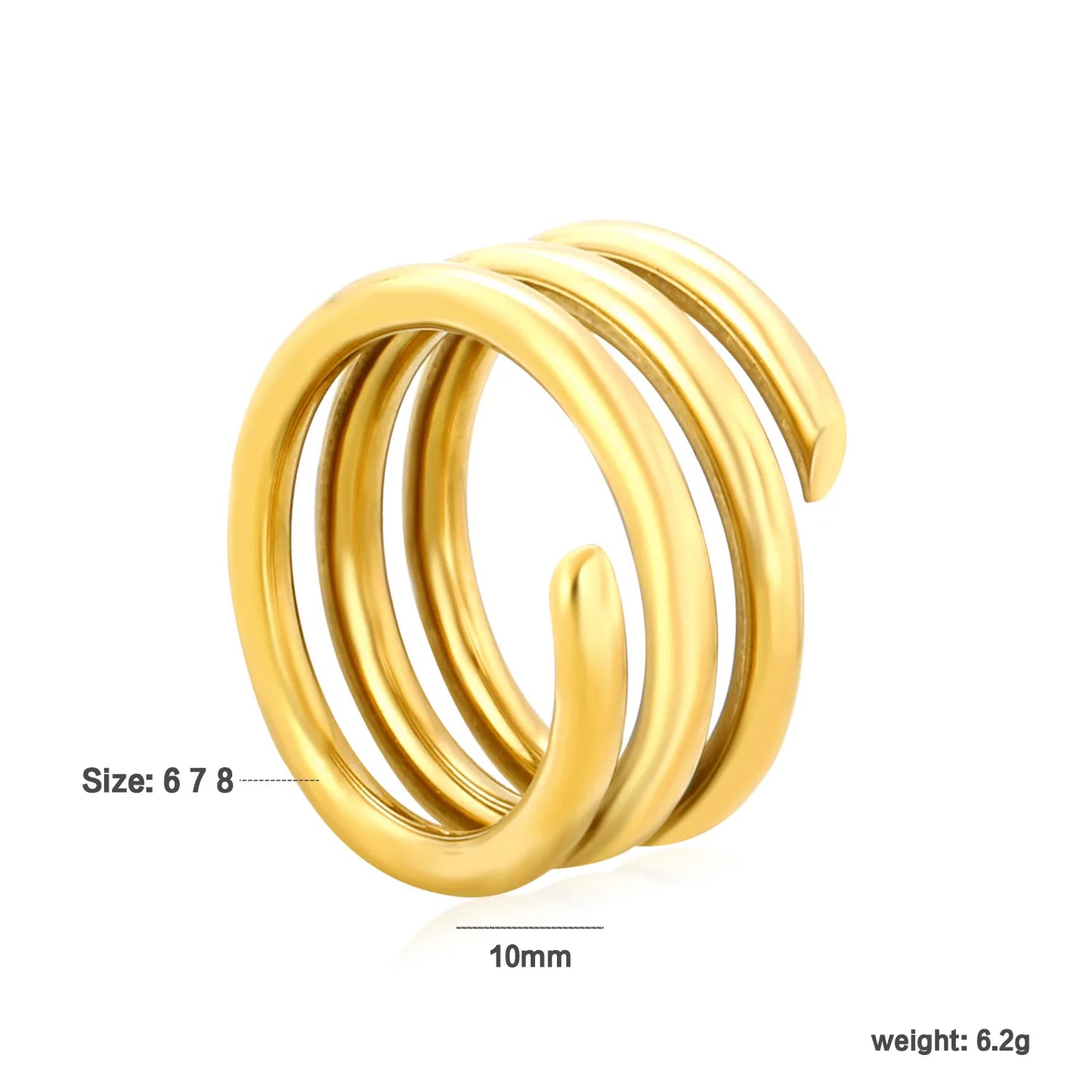 ✨ Wholesale Gold Spiral Ring | 5mm/6.3mm/10mm | Stainless Steel