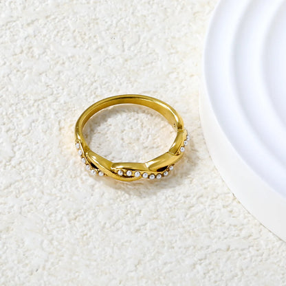 ✨ Wholesale 3.5mm Gold Twist Ring w/Diamonds | Emerald/Pearl