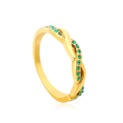 ✨ Wholesale 3.5mm Gold Twist Ring w/Diamonds | Emerald/Pearl