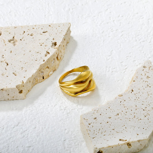 ✨ Wholesale 15mm Hollow Teardrop Ring | Gold Stainless Steel w/ Elegant Cut