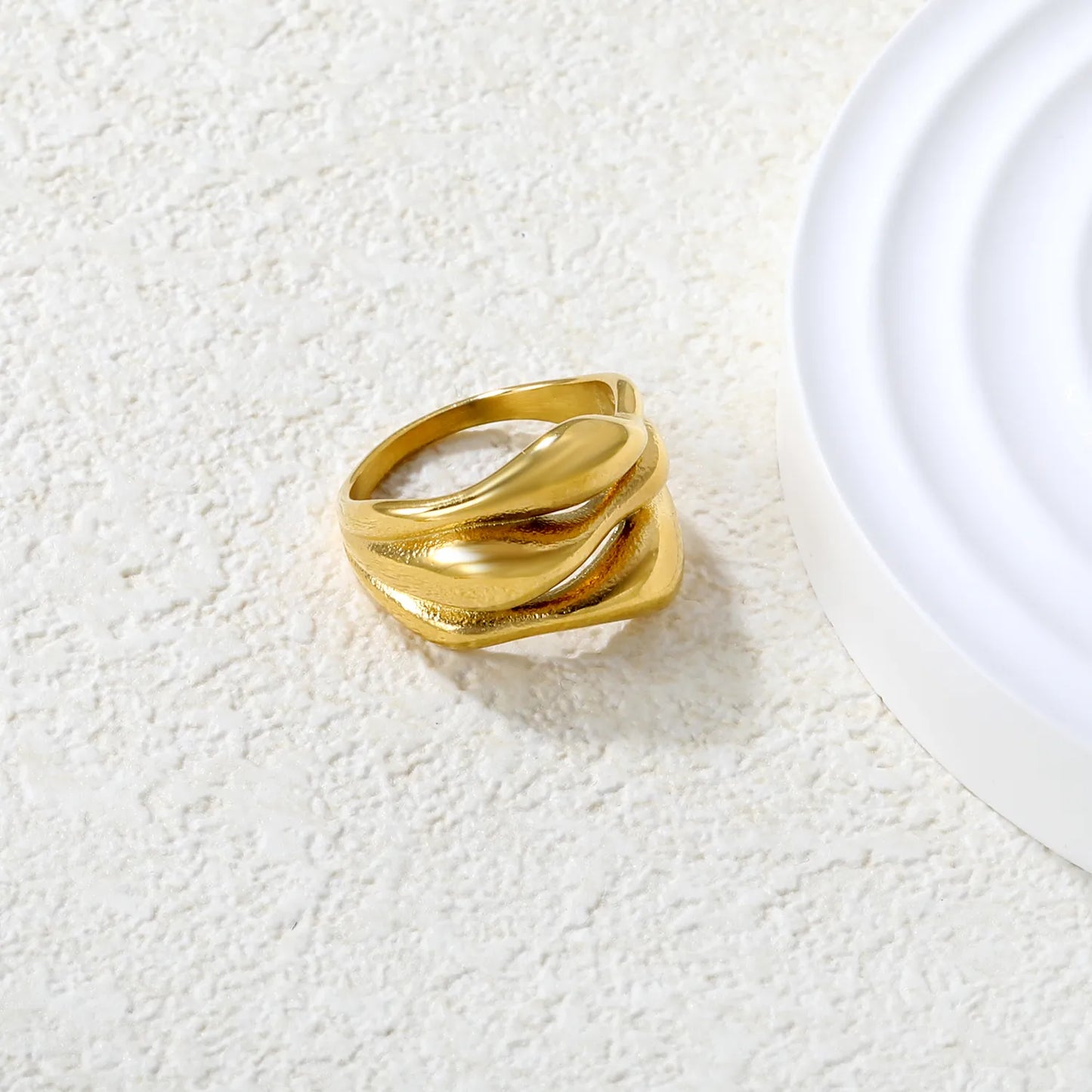 ✨ Wholesale 15mm Hollow Teardrop Ring | Gold Stainless Steel w/ Elegant Cut