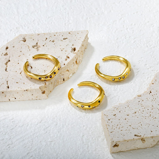 ✨ Wholesale 4.5mm Irregular Open Ring | Gold Stainless Steel w/ Purple/White/Mixed Diamonds