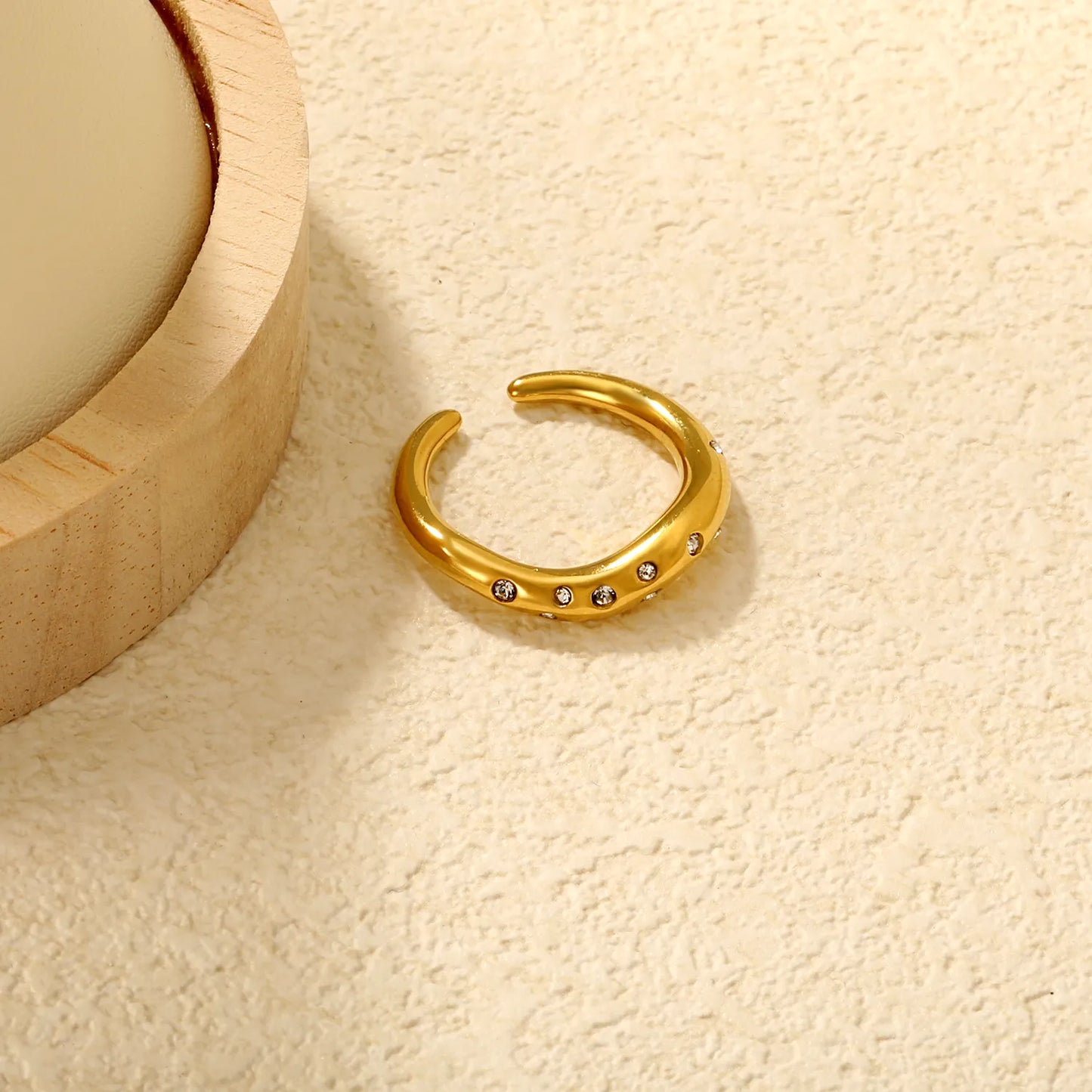 ✨ Wholesale 4.5mm Irregular Open Ring | Gold Stainless Steel w/ Purple/White/Mixed Diamonds