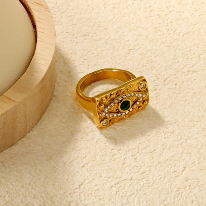 ✨👁️ Wholesale 12mm Turquoise Evil Eye Ring | Gold Stainless Steel w/ Diamonds