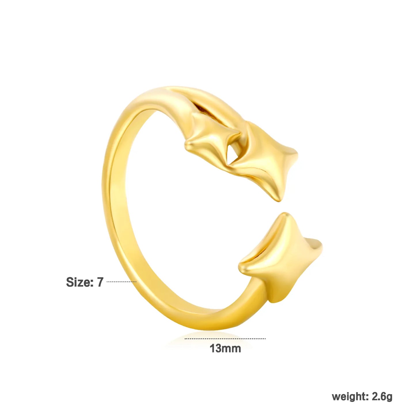 Wholesale Star Open Ring | 13mm High Size 7 | Gold Plated Stainless Steel | Stackable Celestial Design Ring
