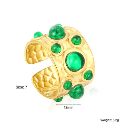 Wholesale Resin Stone Open Ring | Mixed Color Natural Resin Gems | 12mm High Size 7 | Gold Plated Bohemian Style Ring