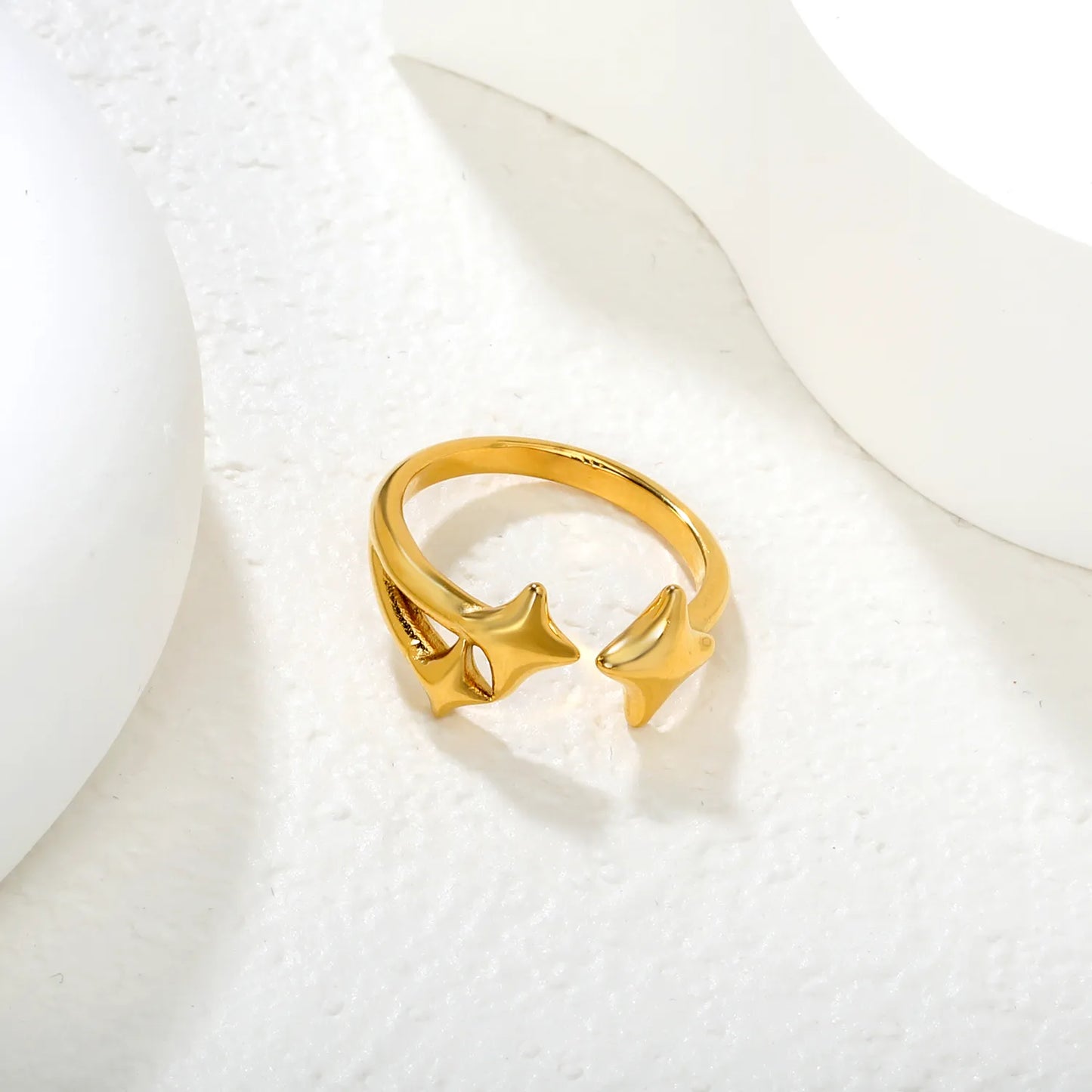 Wholesale Star Open Ring | 13mm High Size 7 | Gold Plated Stainless Steel | Stackable Celestial Design Ring