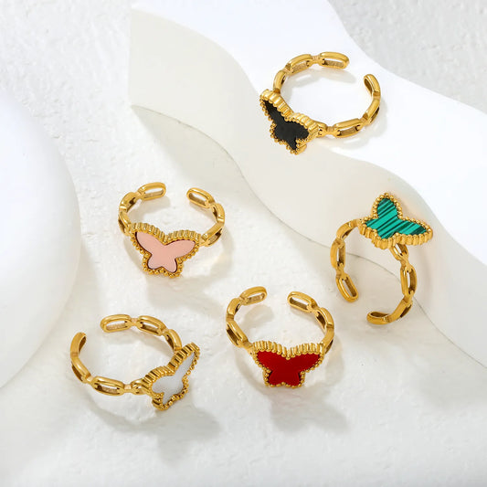 🦋 Wholesale Acrylic Butterfly Ring | Mirror Finish Colorful Design | 10.7mm High Size 7 | Gold Plated Fashion Jewelry