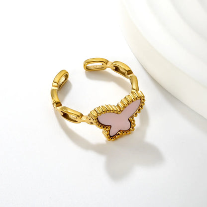 🦋 Wholesale Acrylic Butterfly Ring | Mirror Finish Colorful Design | 10.7mm High Size 7 | Gold Plated Fashion Jewelry