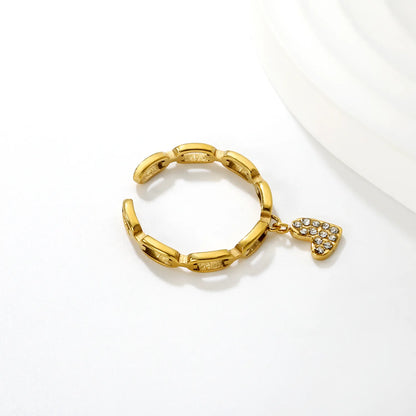 Wholesale Multi-Charm Open Ring | Star/Heart/Leaf/Cross with White Zircon | 10.7mm High Size 7 | Gold Plated Stainless Steel