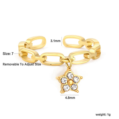 Wholesale Multi-Charm Open Ring | Star/Heart/Leaf/Cross with White Zircon | 10.7mm High Size 7 | Gold Plated Stainless Steel