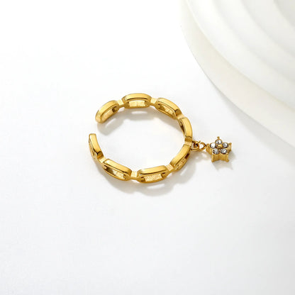 Wholesale Multi-Charm Open Ring | Star/Heart/Leaf/Cross with White Zircon | 10.7mm High Size 7 | Gold Plated Stainless Steel