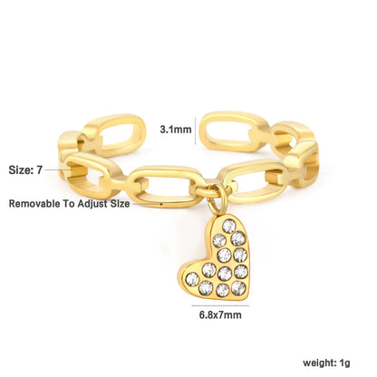 Wholesale Multi-Charm Open Ring | Star/Heart/Leaf/Cross with White Zircon | 10.7mm High Size 7 | Gold Plated Stainless Steel