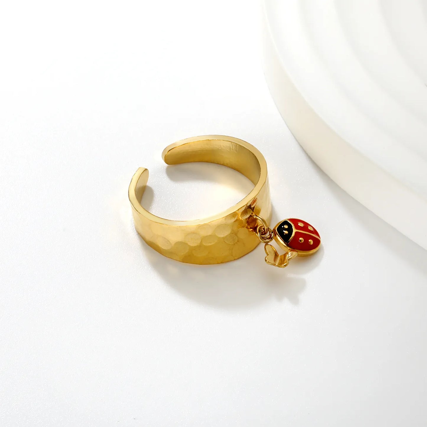 Wholesale Ladybug and Butterfly/Ladybug and Artificial Pearls  Ring |9.4mm High Size 7 | Gold Plated Stainless Steel Dainty Ring