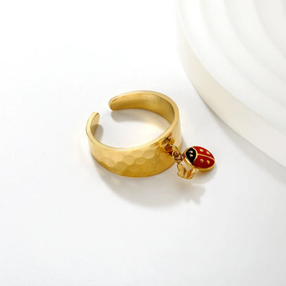 Wholesale Ladybug and Butterfly/Ladybug and Artificial Pearls  Ring |9.4mm High Size 7 | Gold Plated Stainless Steel Dainty Ring