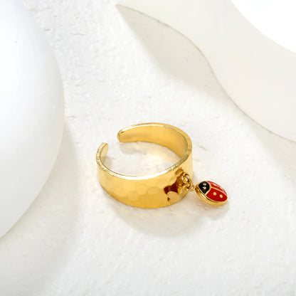 Wholesale Ladybug and Butterfly/Ladybug and Artificial Pearls  Ring |9.4mm High Size 7 | Gold Plated Stainless Steel Dainty Ring