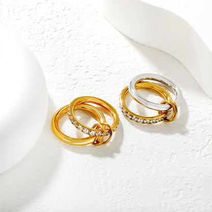 ✨ Wholesale 18k Gold plated Double Ring with Zircon Band | 6.5mm Gold & Two-Tone Stainless Steel Ring