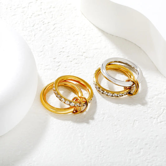 ✨ Wholesale 18k Gold plated Double Ring with Zircon Band | 6.5mm Gold & Two-Tone Stainless Steel Ring