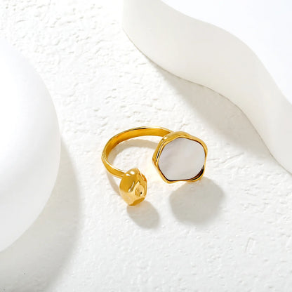 ✨ Wholesale C-Shape Open Ring | 19mm High with Amber or White Gemstone | Gold Plated Stainless Steel | Fashion Ring
