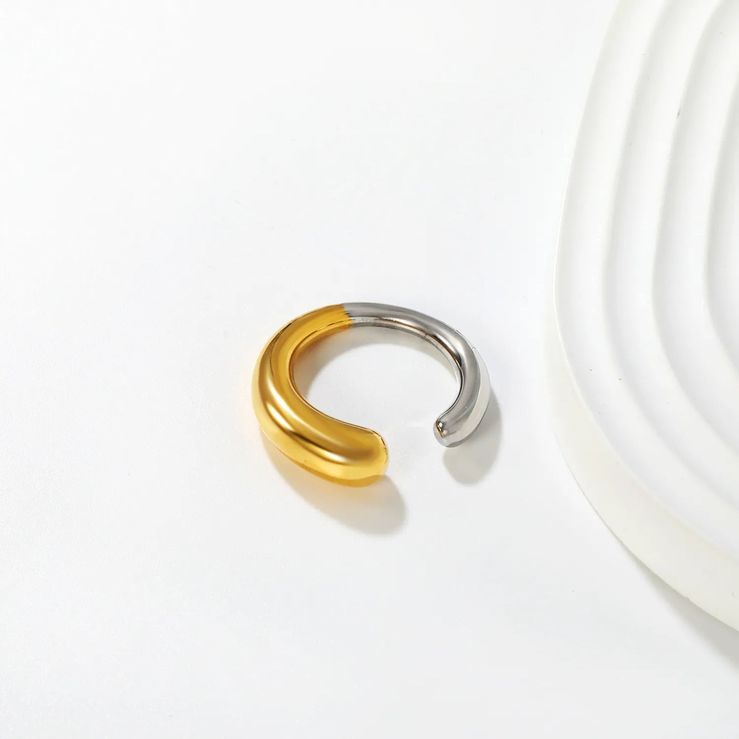 ✨ Wholesale 6.5mm Size 7 Two-Tone Open Ring | Gold Silver Adjustable Statement Ring Bulk