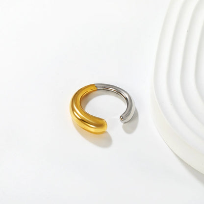 ✨ Wholesale 6.5mm Size 7 Two-Tone Open Ring | Gold Silver Adjustable Statement Ring Bulk
