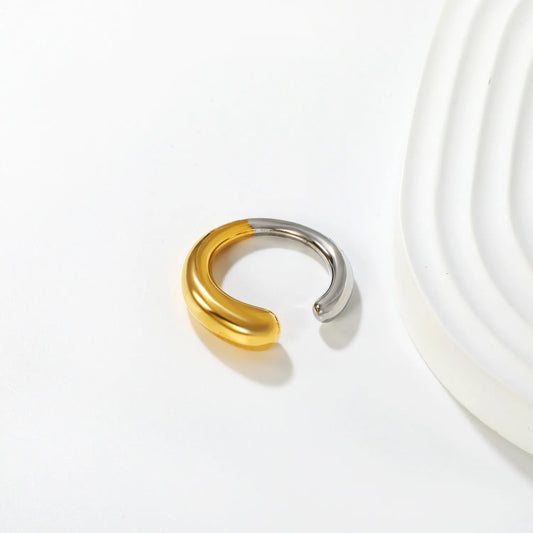 ✨ Wholesale 6.5mm Size 7 Two-Tone Open Ring | Gold Silver Adjustable Statement Ring Bulk