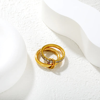 ✨ Wholesale 18k Gold plated Double Ring with Zircon Band | 6.5mm Gold & Two-Tone Stainless Steel Ring
