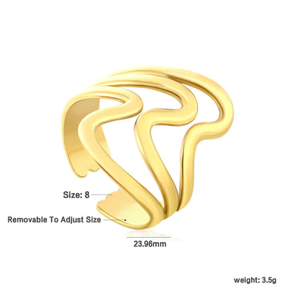 ✨ Wholesale 23.96mm Gold Wave Ring | Irregular Cut-Out Open Ring | Bulk Stainless Steel Statement Ring for Women | Boho Chic Jewelry