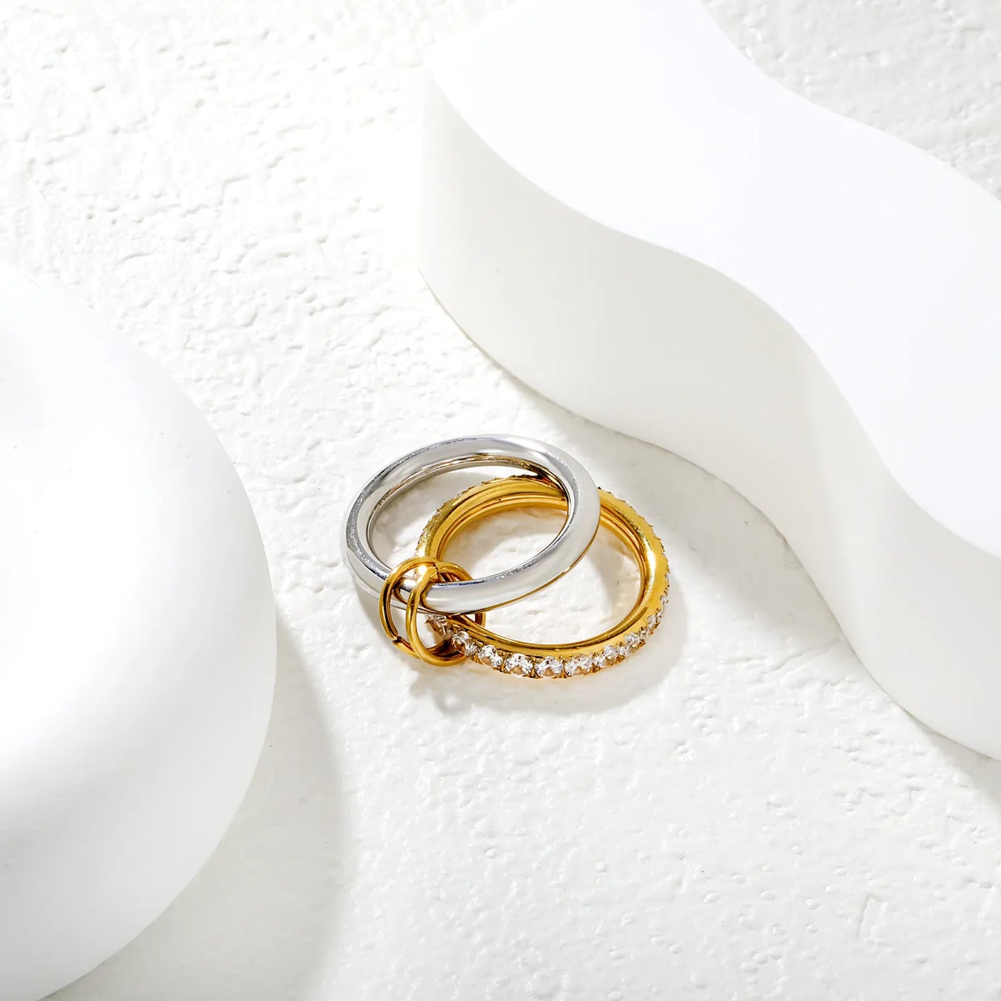 ✨ Wholesale 18k Gold plated Double Ring with Zircon Band | 6.5mm Gold & Two-Tone Stainless Steel Ring
