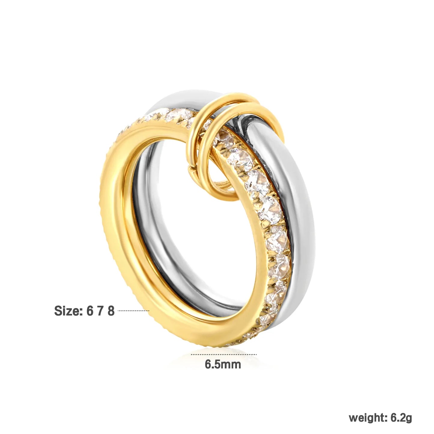 ✨ Wholesale 18k Gold plated Double Ring with Zircon Band | 6.5mm Gold & Two-Tone Stainless Steel Ring
