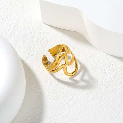 ✨ Wholesale 23.96mm Gold Wave Ring | Irregular Cut-Out Open Ring | Bulk Stainless Steel Statement Ring for Women | Boho Chic Jewelry