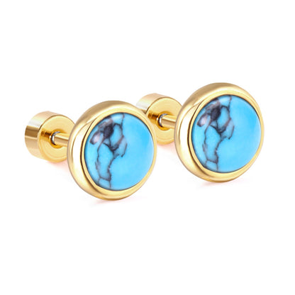 12 pairs 4mm/6mm/8mm Steel Color/Gold Turquoise Screwback Earrings