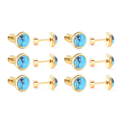 12 pairs 4mm/6mm/8mm Steel Color/Gold Turquoise Screwback Earrings