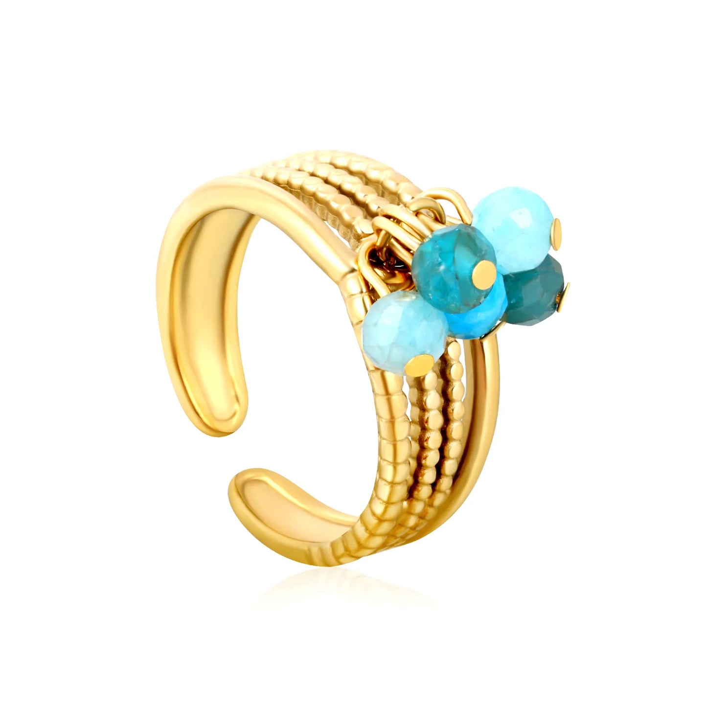 8mm Tall Open Ring – Gold-Plated Size #7 Series with Lapis Lazuli Blue Apatite African Turquoise & Cherry Tassels Wholesale with MOQ