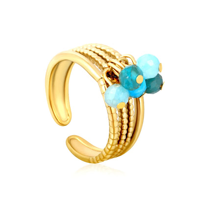 8mm Tall Open Ring – Gold-Plated Size #7 Series with Lapis Lazuli Blue Apatite African Turquoise & Cherry Tassels Wholesale with MOQ