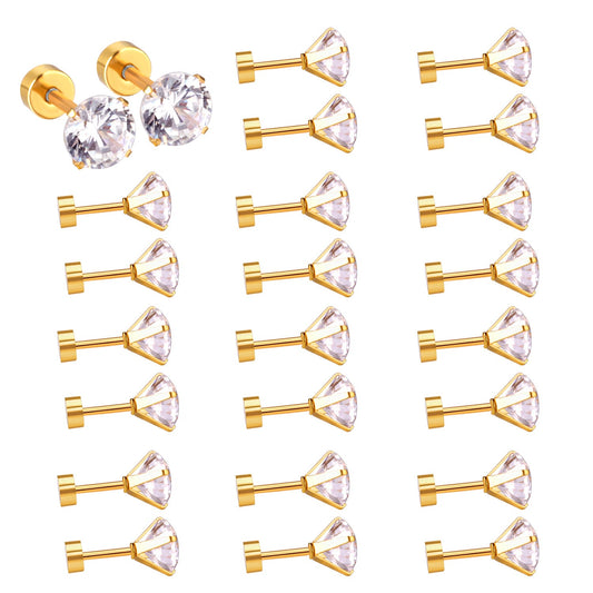 12 pairs 3mm/4mm/5mm/6mm/7mm steel/golden four-grip round white/black diamond screw plugs