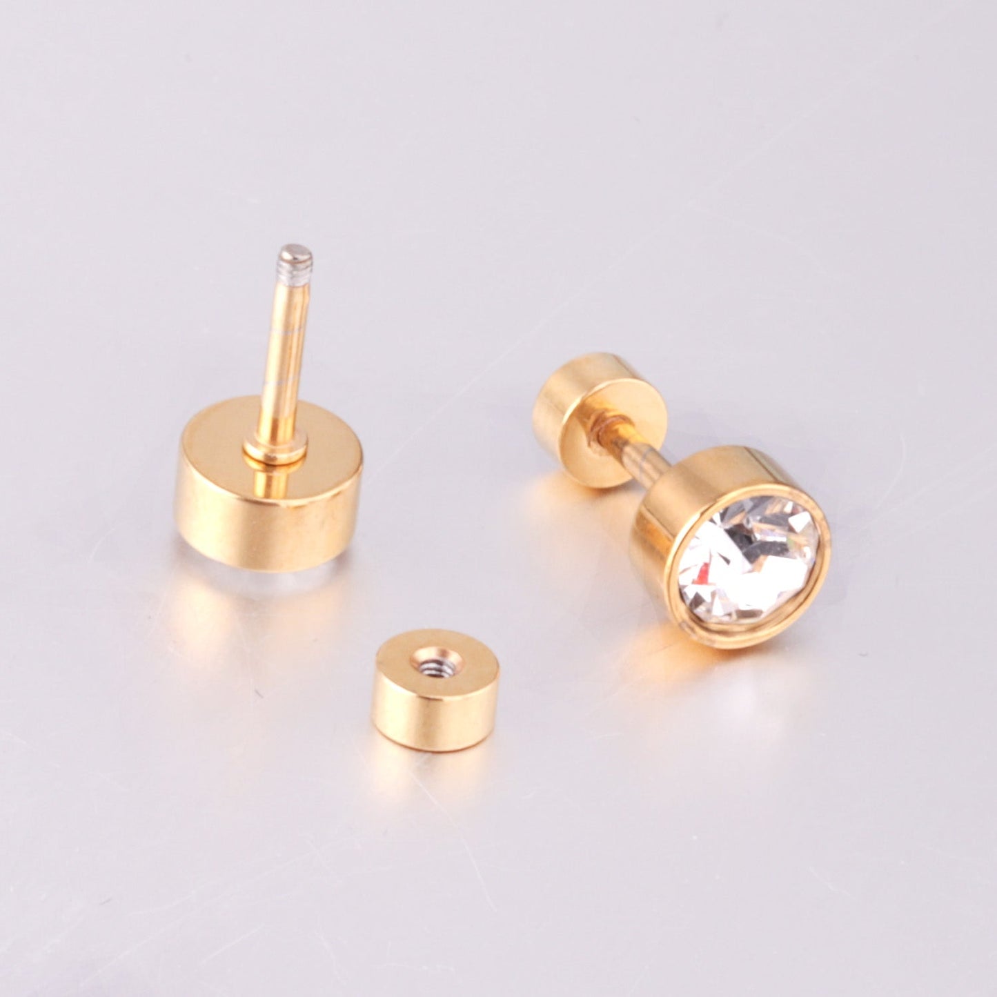 3mm~6mm Steel & Gold Cylindrical White Diamond Screw Plugs
