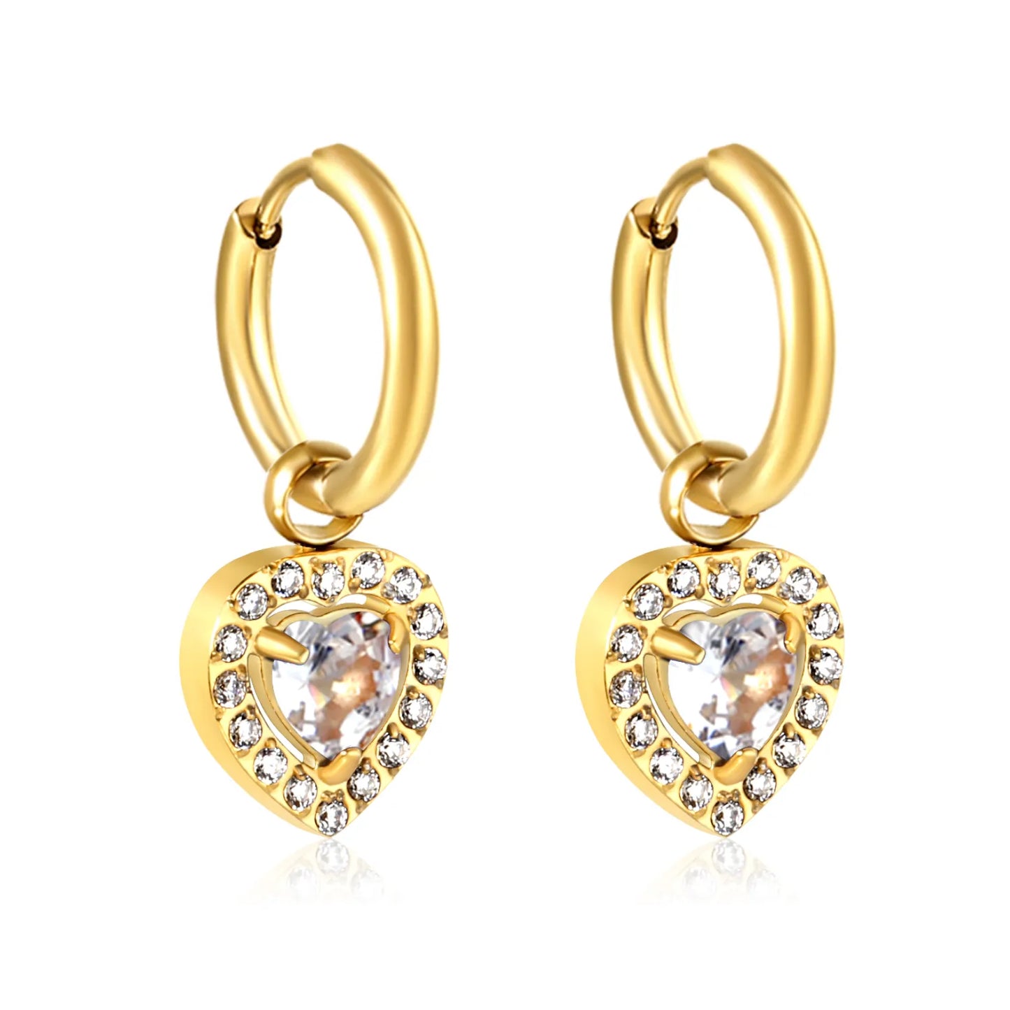 18K Gold Plated Red/Pink/Green/White Heart Gem Huggie Earrings for Wholesale Bulk Order MOQ 12